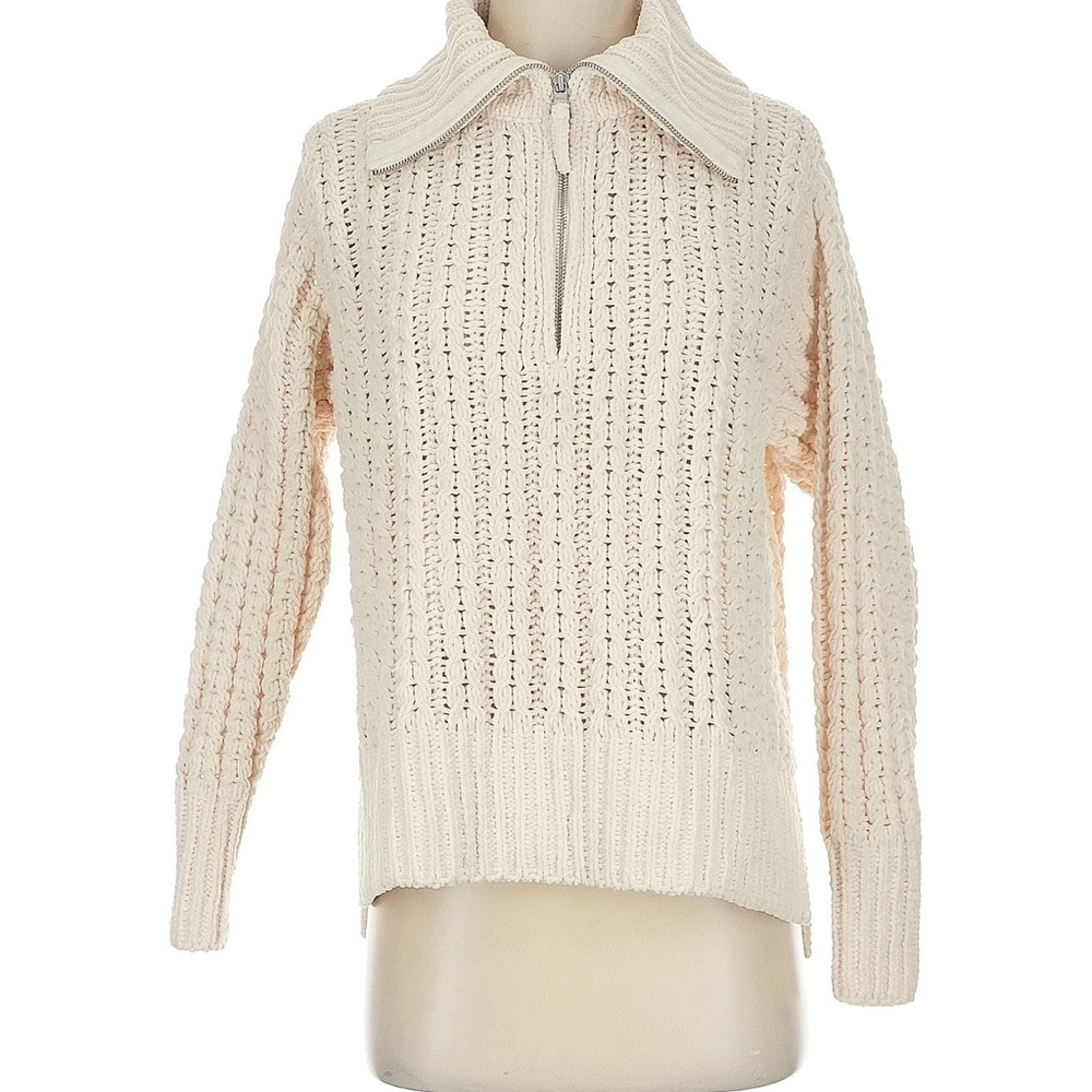 Aerie Cream Knit Sweater with Zip Collar - Size S